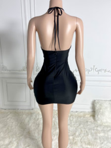 Ocstrade Listo para Enviar - Contacta Antes de Ordenar Vestido Mini Sexy de Malla Transparente <span class=keywords><strong>con</strong></span> Cuello Halter y Pedrería Negra para Fiesta Nocturna de Mujer - Product Image 5