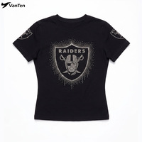 T-shirt court ajusté personnalisé avec logo en strass pour équipe de cheerleading