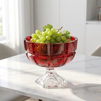 Colored Red Glass Fruit Bowl Pedestal Glass Footed Fruit Compote Home Table Decor Candy Snack Storage Bowl for Wedding Party