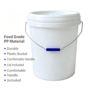 Food Grade PP 5 Gallon Plastic Pail Bucket with Lid Handle Leak Proof Airtight Multi-Purpose <b>Water</b> <b>Storage</b> <b>Container</b> - Product Image 1