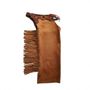Pantalones de cuero occidentales con borlas, diseño floral grabado a mano, cintura alta, cierre de botones, longitud completa, para hombre, para montar a caballo - Product Image 1