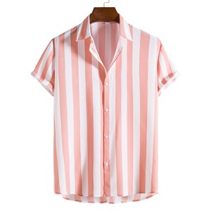 Men's Striped Short Sleeve Casual Shirt Turn-down Collar Breathable Cotton Poplin Summer Wear - Product Image 2