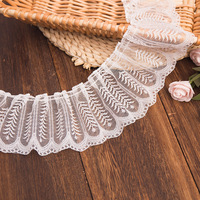 Dentelle en organza froissée rayée noire de 9 cm de large, garniture en maille, accessoires vestimentaires faits à la main, broderie DIY, col, manches, textile de maison