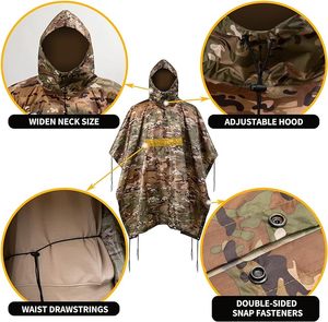 Customized Camouflage Waterproof Hooded Camo Rain Poncho Gear <strong>Raincoat</strong> for Camping Hunting Hiking Fishing - Product Image 4