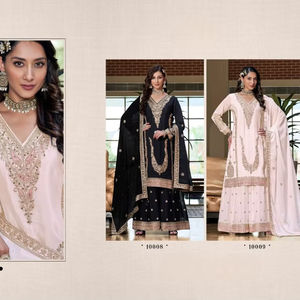 Salwar Kameez de mariage ethnique de style chinon non soyeux de qualité supérieure pour femmes avec de riches embellissements - Product Image 1