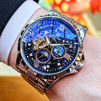 AOKULASIC 5016 Skelett-Herrenuhr Automatik Leuchtende Mechanische Uhr Edelstahlarmband Wasserdichte Armbanduhr Tourbillon