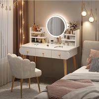 Table de toilette en bois moderne avec miroir et tiroir Coiffeuse de maquillage blanche avec miroir et tabouret