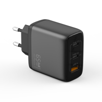 Cargador de Pared USB C GaN de 65W, Adaptador de Corriente de Carga Rápida Compacto de 3 Puertos para iPhone, Galaxy, Pixel 10/9, Dell XPS, iPad Pro
