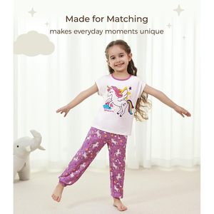 Ensemble pyjama licorne pour filles, t-shirt sans manches et pantalon pleine longueur, taille élastique, imprimé dessin animé, vêtements de nuit d'été 3T-5T - Product Image 3