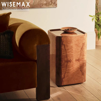 WISEMAX FURNITURE Table basse en chêne naturel personnalisée avec peau de bois ancienne de style rétro français pour salon, appartement