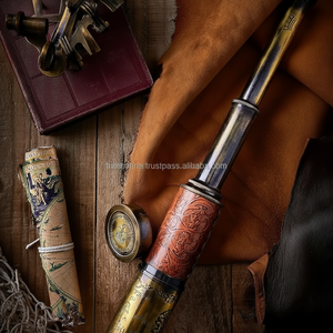 กล้องส่องทางไกลโบราณทำมือขนาด 20 นิ้ว ทำจากทองเหลือง พร้อมด้ามจับหนัง กล้องส่องทางไกลแบบมือถือโบราณ ของตกแต่ง - Product Image 1