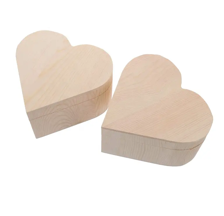 Wooden Jewelry Box, Heart Shaped Treasure Box with Magnet for Jewelry Earring Storage