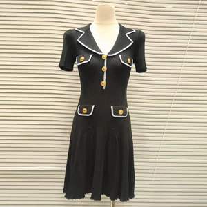 Mini <span class=keywords><strong>abito</strong></span> da donna a maniche corte lavorato a <span class=keywords><strong>maglia</strong></span> bianco o <span class=keywords><strong>blu</strong></span> a vita alta primavera donna bottoni con colletto rovesciato abiti a trapezio - Product Image 5