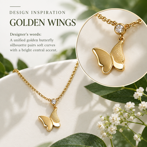 สร้อยคอจี้รูปผีเสื้อ สีทอง สแตนเลสประดับเพชรซิร์คอน สายปรับได้ - Product Image 4