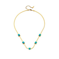 Collier ras du cou en acier inoxydable plaqué or 18 carats avec pendentif turquoise pour femme, chaîne serpent