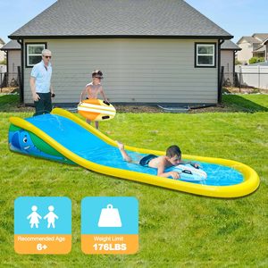 Toboggan aquatique gonflable 15 pieds avec pulvérisateur et 2 planches de surf, pour jardin, parc aquatique d'été, jouet pour enfants de 6 ans et plus - Grande Vente - Product Image 2