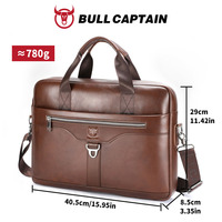 BULLCAPTAIN - Maletín de Negocios de Cuero Genuino de Lujo, Gran Capacidad, Informal, para Hombre, de Alta Gama, para Viajes, Simple, para Computadora