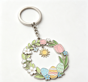 Porte-clés en métal personnalisé avec couronne de fleurs en émail, porte-clés rotatif, cadeau de printemps, souvenir - Product Image 3