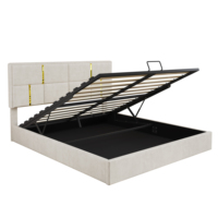Neues Design Modernes Queensize-Polsterbett mit Metallrahmen und Hydraulischem Stauraumsystem in Beige