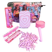 Nouvel arrivage : Broyeur d'herbes sèches portable carré rose imprimé avec kit d'accessoires pour machine à rouler