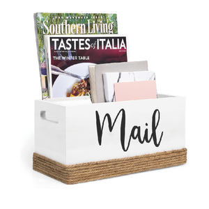 Organisateur de courrier en bois enveloppé de jute, style bohème chic, bac rectangulaire rustique pour comptoir avec finition laquée pour bureau ou bureau à domicile - Product Image 1