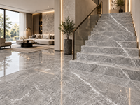 Dalles de marbre gris château pour revêtements de sol de hall, îlots de cuisine, murs de douche, tables basses, lavabos en pierre et buffets sur mesure