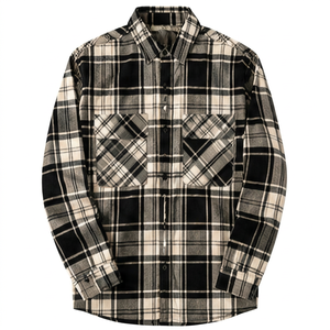 Camisa de Franela a Cuadros de Manga Larga para Hombre, de Alta Calidad, Corte Regular, Informal, de Algodón, con Botones - Product Image 1