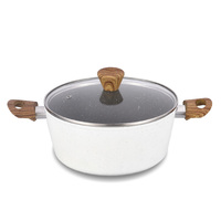 Casserole de cuisine moderne antiadhésive en aluminium et granit avec poignées en bois, compatible induction, écologique pour la maison