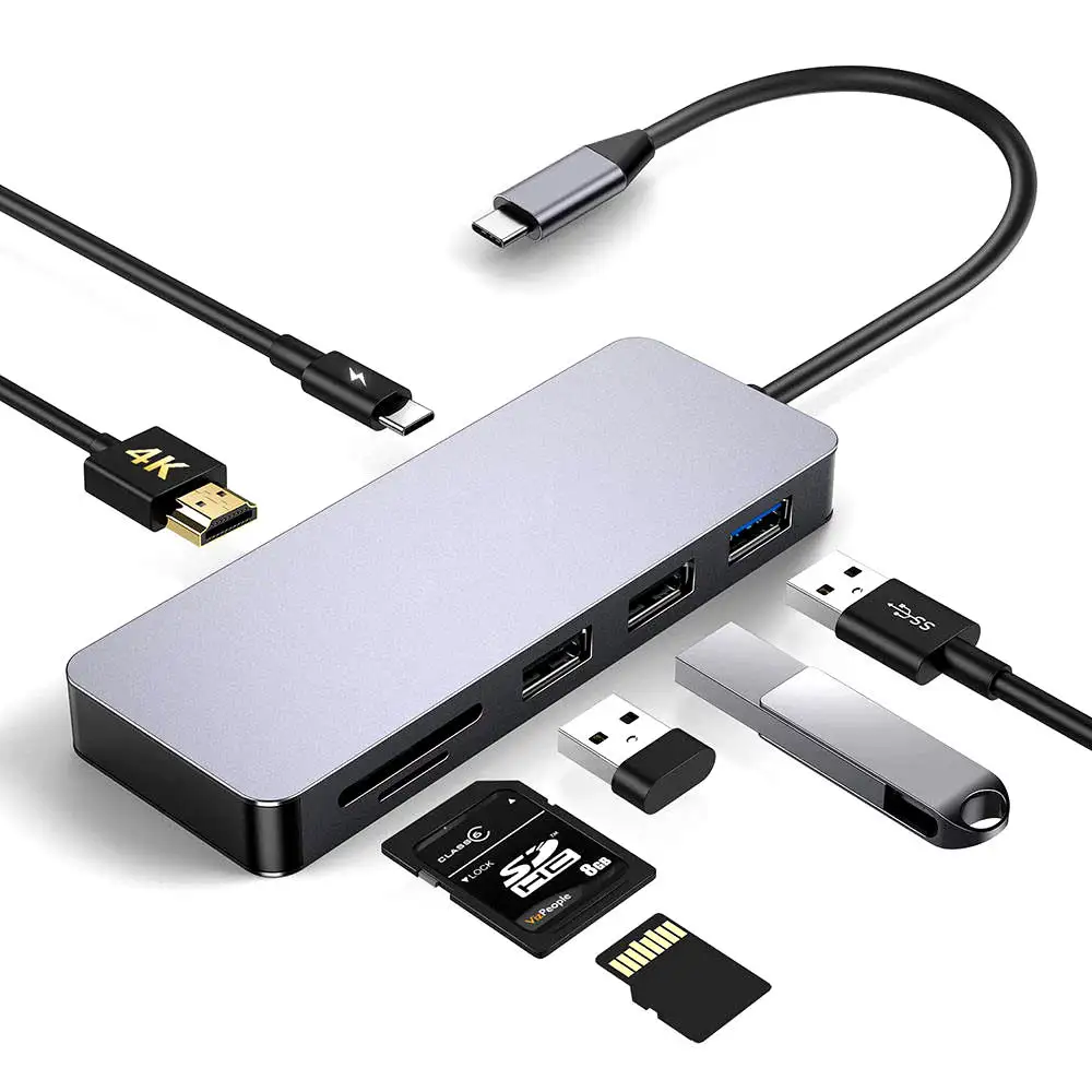 Multi-interface Type C Hub 7 IN 1 4K HDTV Docking Station USB Multiport Adapter for Apple MacBook Pro Huawei Mobile Phones