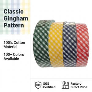 Pita Elastis Lipat Motif Kotak-kotak Gingham Custom Print, Pita Elastis Plaid untuk Ikat Rambut, Aksesoris Jahit Pakaian - Product Image 1
