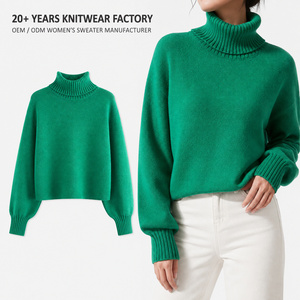 Factory Custom inverno Casual caldo lavorato a maglia da donna oversize maglia a manica lunga maglione a collo alto largo da donna - Product Image 1