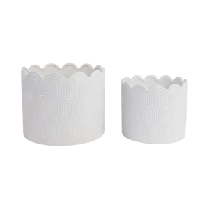Vasi in ceramica per piante da interno ed esterno, per succulente, erbe aromatiche, orchidee, decorativi, bianchi, con bordo a conchiglia, set di due. - Product Image 1