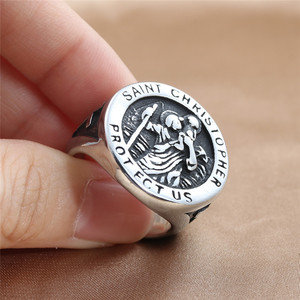 yunnique Saint Christopher <b>Ring</b> Men's <b>Silver</b> Tone Cross Design Protective Religious Jewelry Gift - Product Image 3