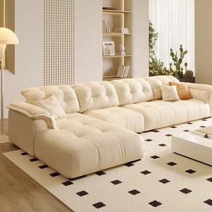 Divano Angolare a <span class=keywords><strong>L</strong></span> in Stile Crema Francese, Morbido Divano Minimalista per Soggiorno - Product Image 1