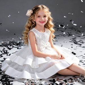 Girls Sleeveless Sparkle Tulle Dress With Bow Party Princess Costume 8632 - Product Image 2