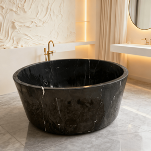 Moderna Bañera Ovalada Independiente de Mármol Marrón Natural, Mueble Ecológico para Interiores, Ideal para Villas, Hecha de Piedra Natural - Product Image 4