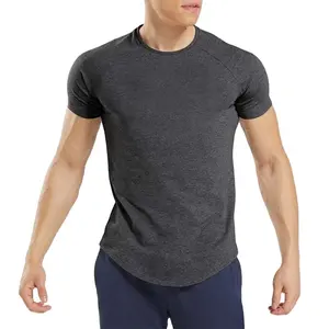 Wholesale Men's Seamless Gym Round-neck Sports Fit T Shirt Plain Dyed Polyester Spandex Muscle High Quality Fit Basic T-shirt