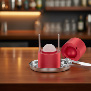 Kit de prensa para bolas de hielo, 60 mm, aleación de aluminio, prensa reutilizable para esferas de hielo, bandeja para goteo, accesorios para bebidas, color rojo - Product Image 2