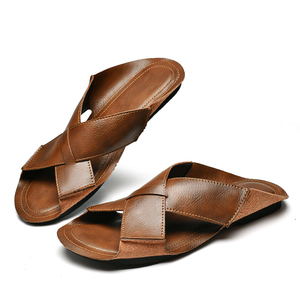 Sandalias de hombre, chanclas, zapatillas deslizantes, para caminar al aire libre, senderismo, playa, zapatos planos de cuero, sin cordones, de caña baja, transpirables, con punta abierta - Product Image 4