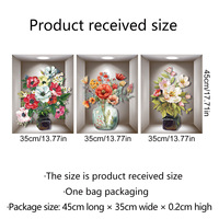 Stiker Dinding 3D Vas Tanaman Bunga 1 Meter, Dekorasi Triptych untuk Dinding, Pintu Masuk, Ruang Tamu, Terbuat dari PVC Modern