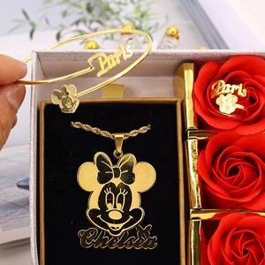 Joias personalizadas de minnie, conjunto de joias de personagem, colares de anel, pulseira personalizada, nome e colar, dropshipping - Product Image 2