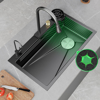Évier de cuisine multifonctionnel à cascade en acier inoxydable Évier de cuisine moderne noir intelligent