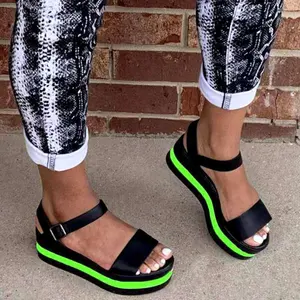 Dikke Bodem Sleehak Strappy Pompen Schoen 2022 Lente Zomer Mode Zwart Blauw Rood Wit Neon Patchwork Open Teen Vrouwen sandalen