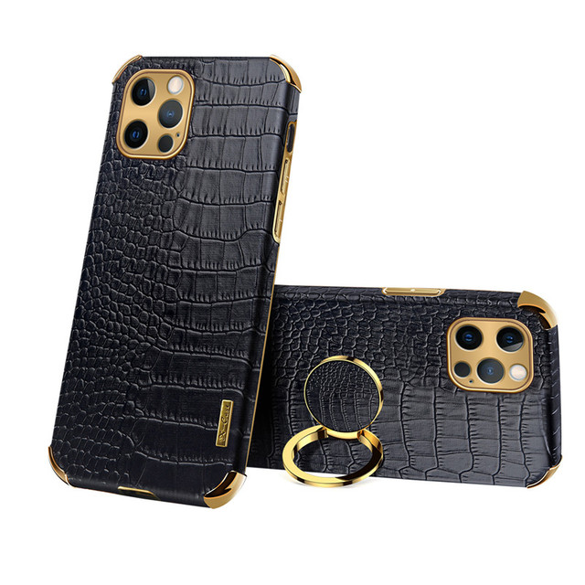 Luxury Business Leather Crocodile Texture Mobile Phone Case with Ring Holder for iPhone 12 11 Pro Max Xs Xr Xs Max 7 8 Plus
