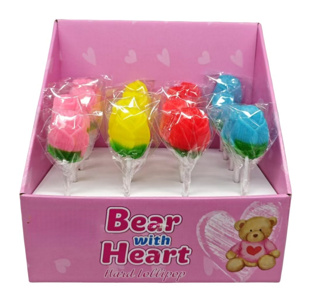 Valentine's Day Sweets Hard Lollipop Manufacturer Love Confectionery Rose Shape Hard Candy Lollipop