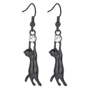 Boucles d'oreilles pendantes chat noir et or E3722 pour femme, en alliage, avec strass en cristal, bijoux fantaisie animaux de dessin animé - Product Image 4
