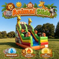 Structure gonflable commerciale à thème animalier avec toboggan combiné, équipement de location pour fêtes d'anniversaire, toboggan gonflable sec avec souffleur