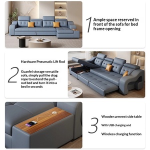 โซฟาเบดผ้าเทคโนโลยีอเนกประสงค์ โซฟาปรับระดับได้พร้อมที่เก็บของแบบ Chaise Lounge ดีไซน์ทันสมัยสำหรับอพาร์ทเมนต์และบ้าน - Product Image 3