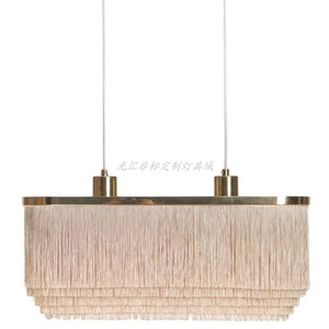 Lustre rectangulaire moderne bohème nordique avec corps doré et pompons en soie pour salon, chambre et villa - Product Image 5
