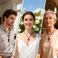 Collier pendentif croix en pierre naturelle, améthyste, œil de tigre, jaspe rouge, aventurine verte, quartz rose